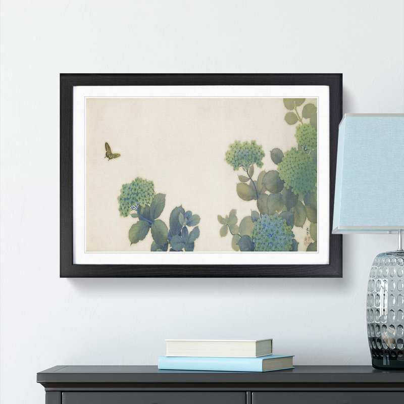 Hydrangeas by Hishida Shunso - Framed Print, Black Framed, 36cm H x 48cm W x 2cm D