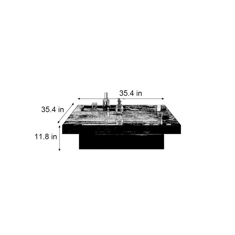 Table basse carrée suspendue en marbre, H 11,8 po x L 35,4 po x l 35,4 po