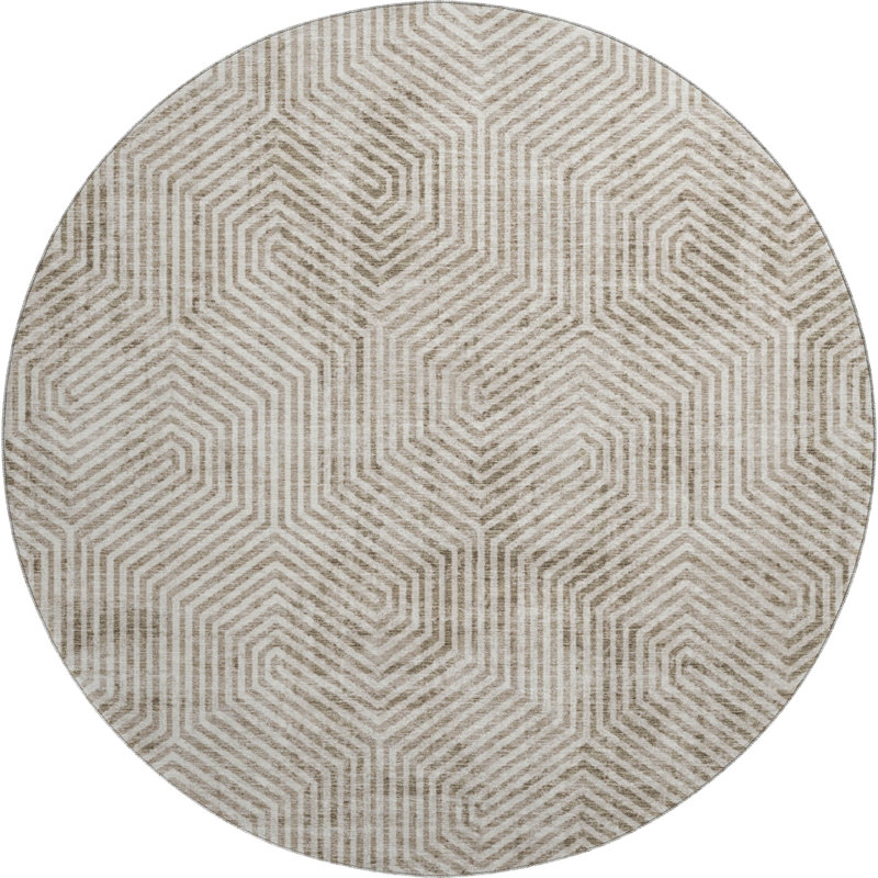 Premium Machine Washable Prisco Taupe Rug, Round 8'
