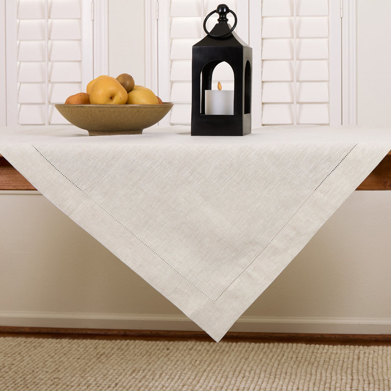 100% Pure Linen Hemstitch Table Cloth - Classic Hemstitch, Light Natural, 156" x 60"