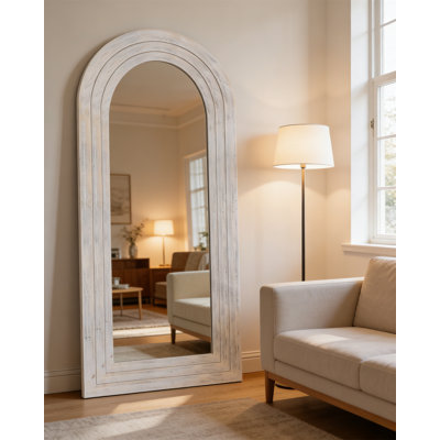 Arched Vintage Style Full-Length Mirror – Wooden Frame, Freestanding, Wall-Mounted, Oversized Floor Mirror