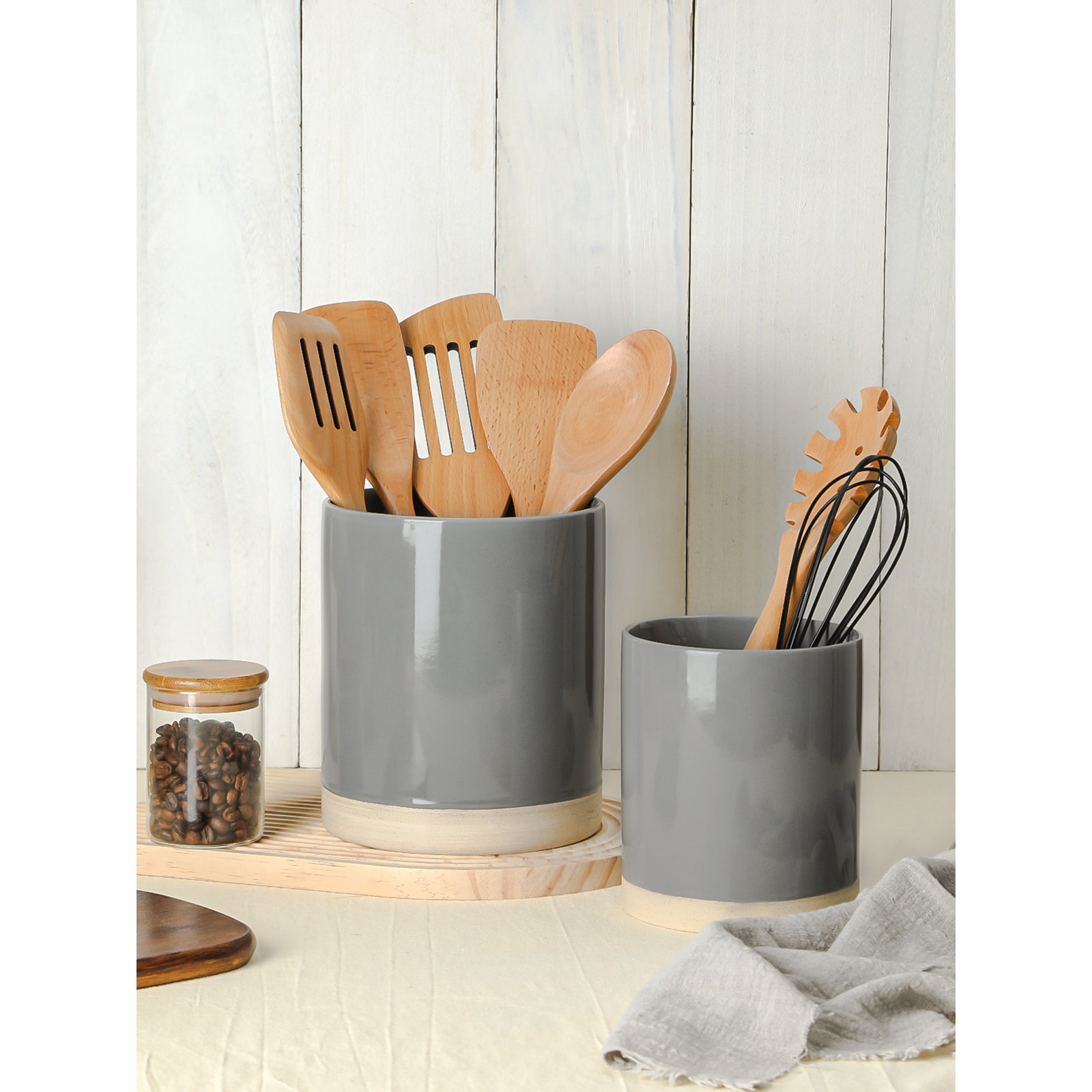  Milkyway 2-Piece Kitchen Utensil Holder For Countertop, Dark Gray