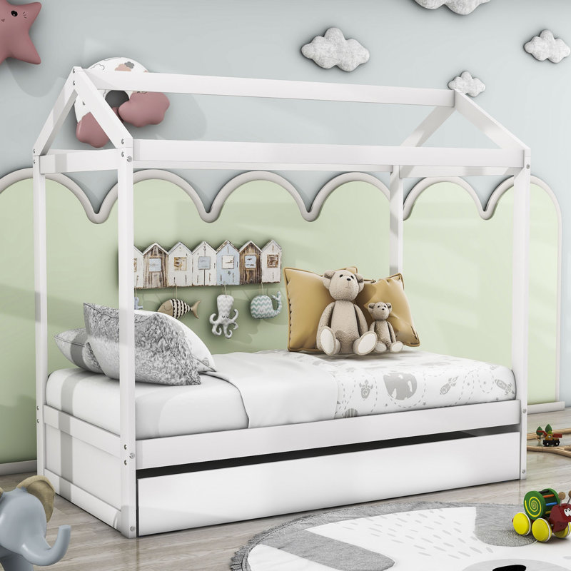 Lit simple en bois avec lit gigogne Brogdon