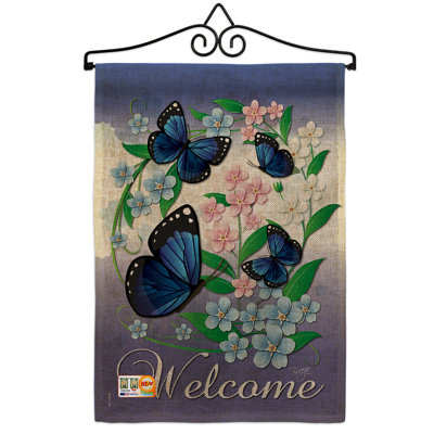 Drapeau de jardin 19 x 13 po en toile de jute à 2 côtés avec papillons Minorca