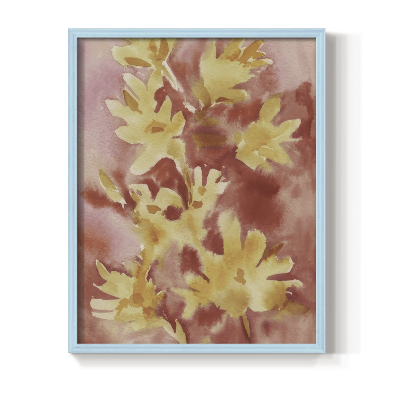 Reproduction encadrée «Ble donnant des fleurs I» - bois massif, H 21 po x l 17 po, Bleu