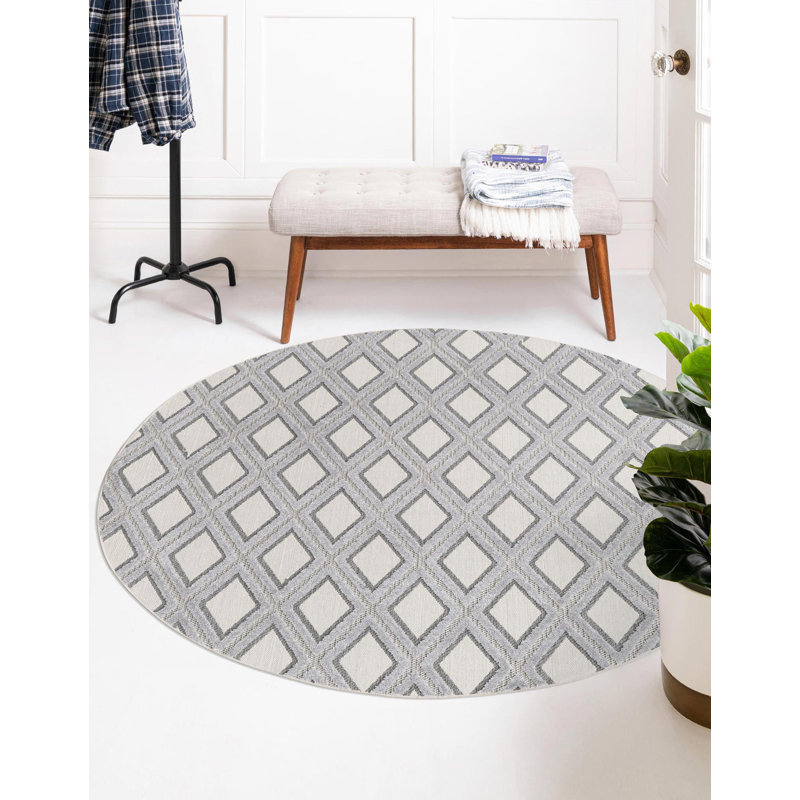 Tapis de couloir contemporain de couleur beige et gris Britnie26, Rond 3 pi 3 po
