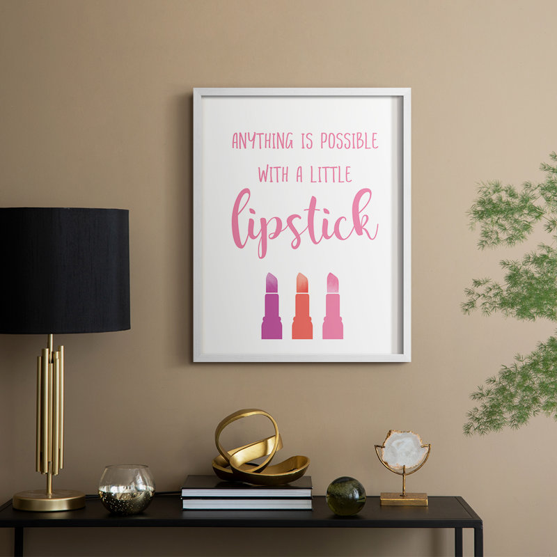 Little Lipstick Framed Print - Solid Wood, 11" H x 9" W, White