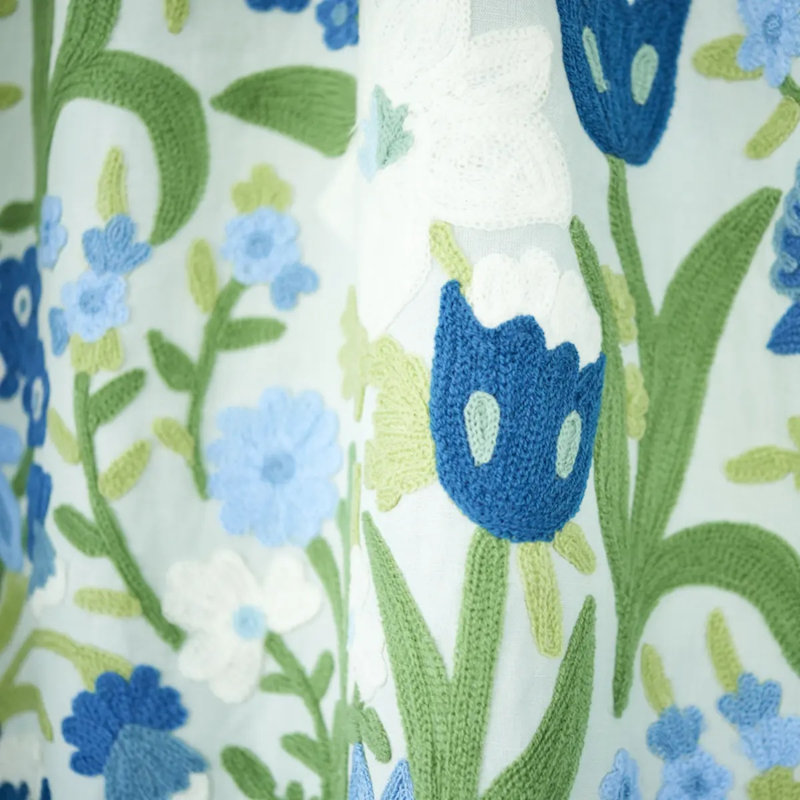 Crewel Garden Fabric, Blue/ Medium Blue/ White