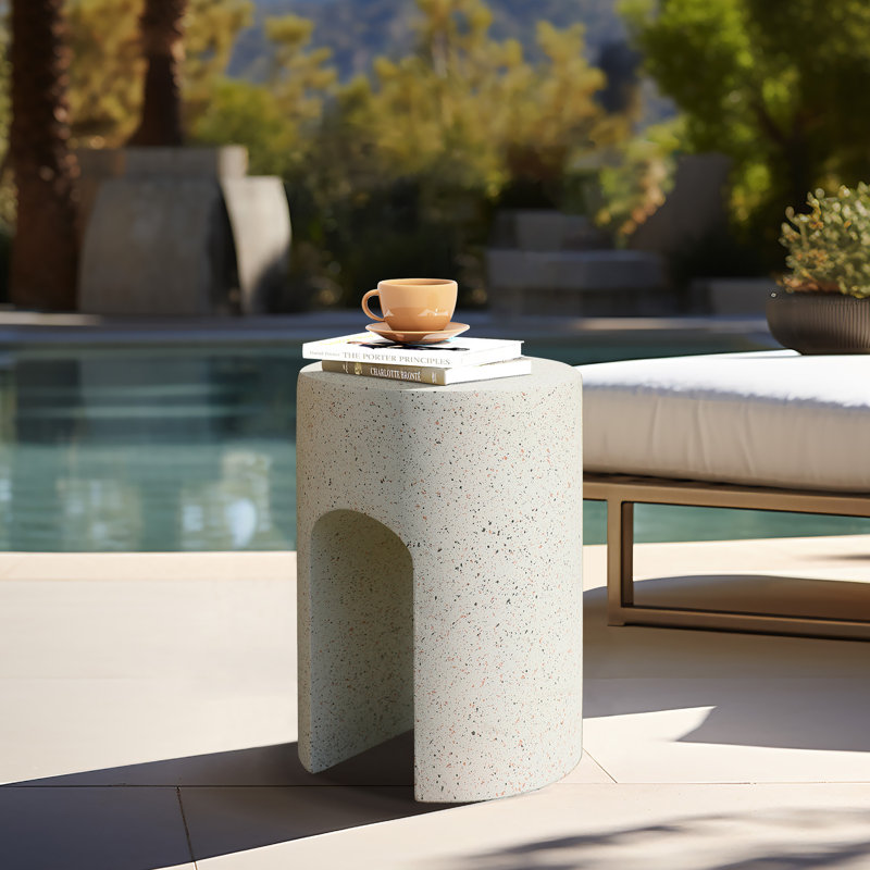 Callaghn 17.7'' H Cement Round Outdoor Side Table with Speckled Finish