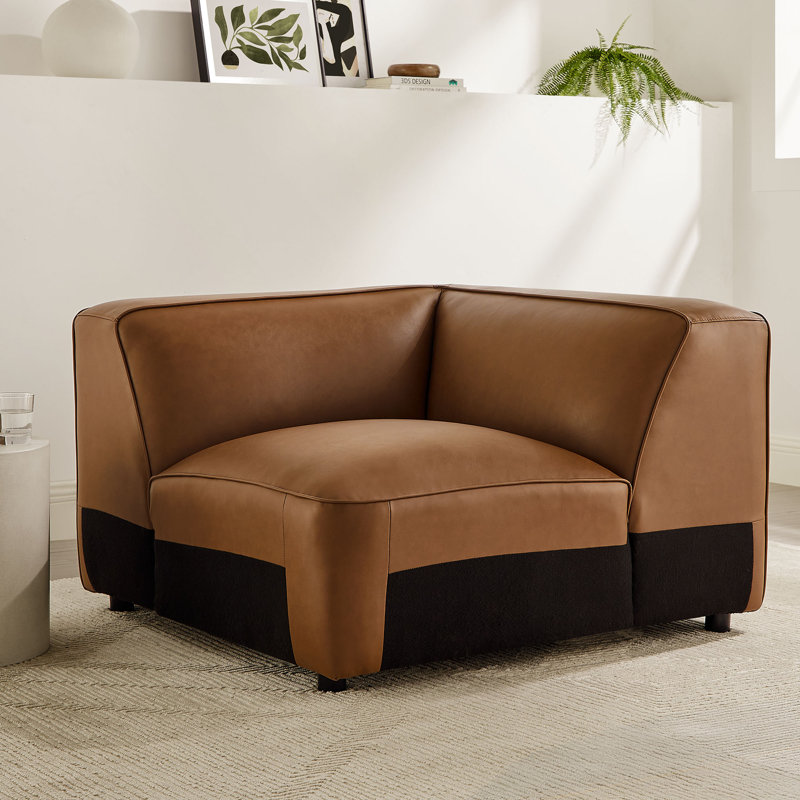 Fauteuil d'angle rembourré Auren, Similicuir café