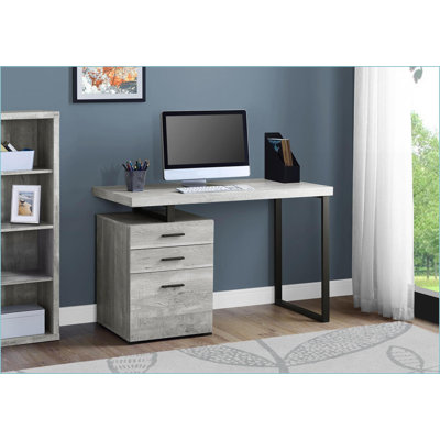 Bureaux, bureau d'ordinateur moderne de L 48 po avec configuration réversible & amp; Tiroirs de rangement, stratifié gris | Panneau de particules