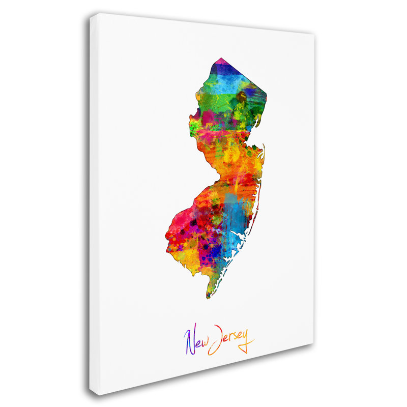 « new jersey map », reproduction d’impression sur toile tendue, H 47 po x l 35 po x P 2 po