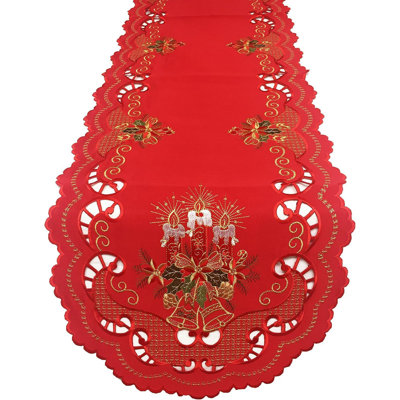 Chemin de table Fêtes De Noël rouge brodé et découpé l 16 po x L 72 po