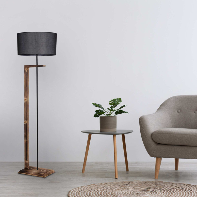 Lampe sur pied industrielle scandinave, brune et noire, hauteur 64,2 po | Structure en métal et en bois, base 17,3 x 10,2 po | Douille E27 (40 W maximum), interrupteur marche / arrêt, peinture électrostatique séchée au four | Éclairage élégant pour la maison et le bureau