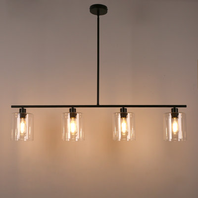 Sanjana 4 - Light Modern Farmhouse Matte Black Kitchen Island Pendant with Clear Glass Shade