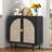 Modern Rattan Storage Cabinet, Black Wood Sideboard With Magnetic Latch,-1834625855