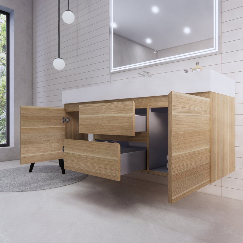 Babajide Bathroom Vanity with Acrylic Top, White Oak