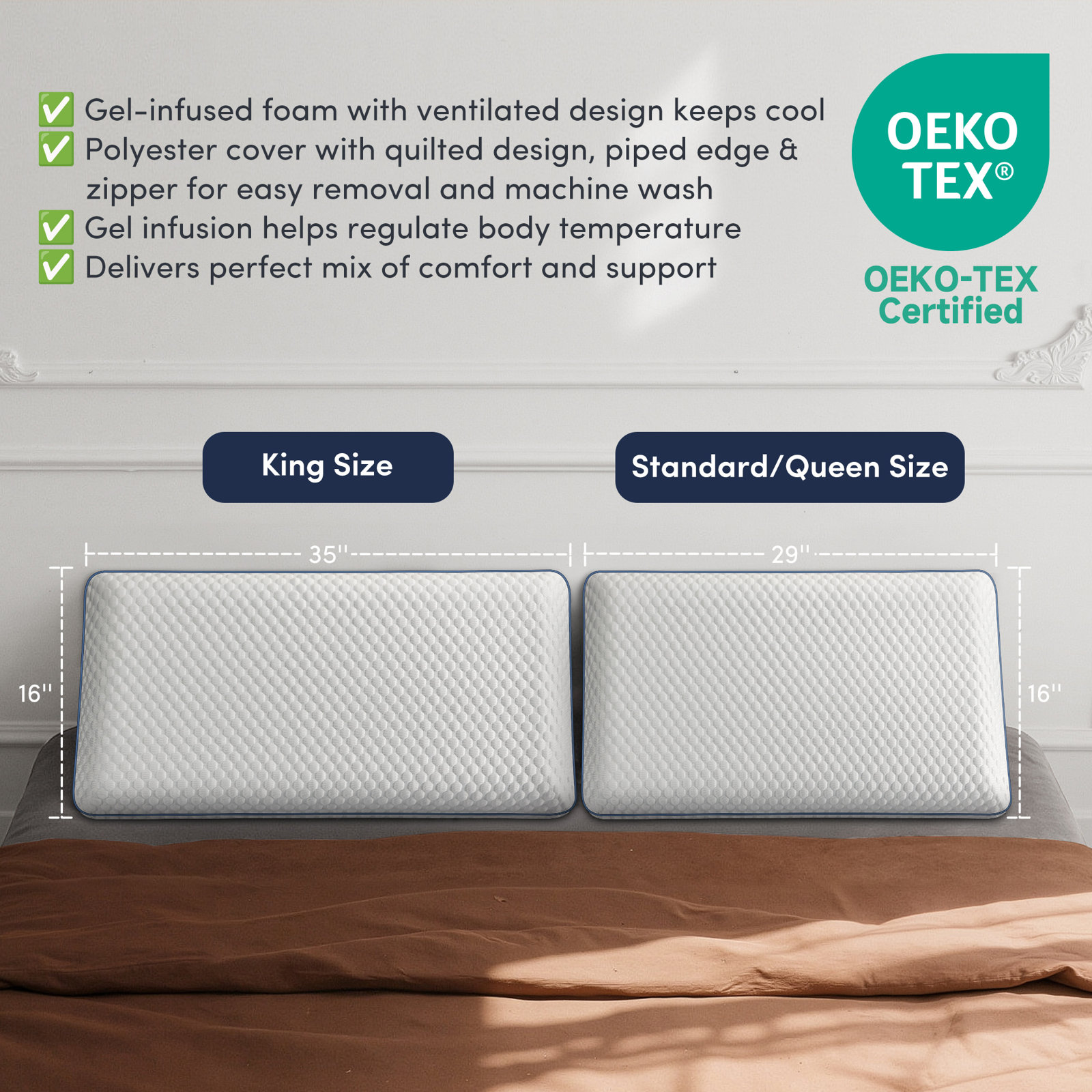Sleep by Wayfair™ Memory Foam Pillow, Standard/Queen, 2 - Pack, Firm