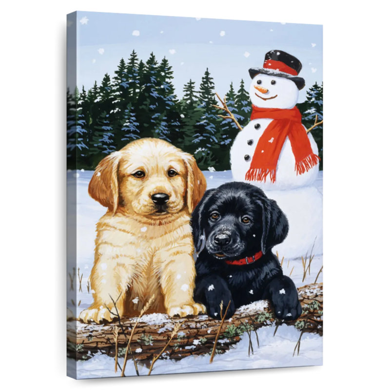 Brampt Lab Puppies With Snowman, 24" H x 16" W