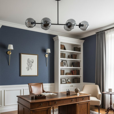 Modern 6-Light Linear Chandelier With Frosted/Fume Glass Globe Shades