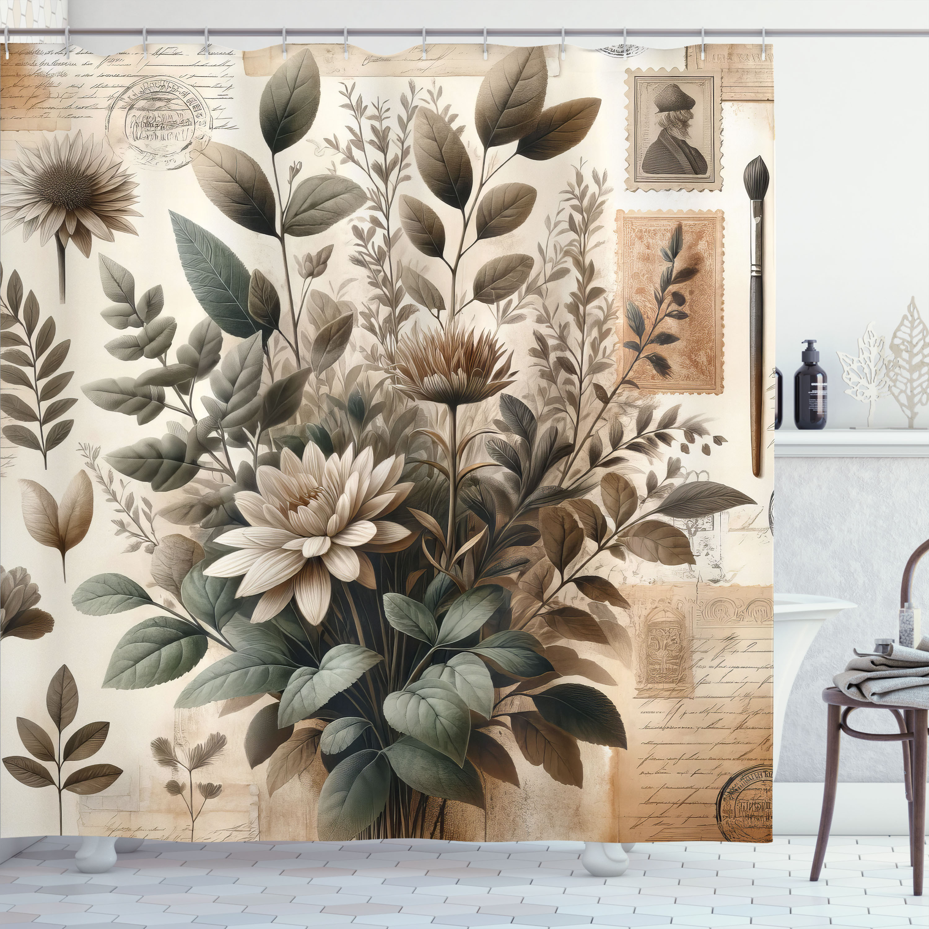 East Urban Home Vintage Shower Curtain Art Botany Nostalgia Leaves