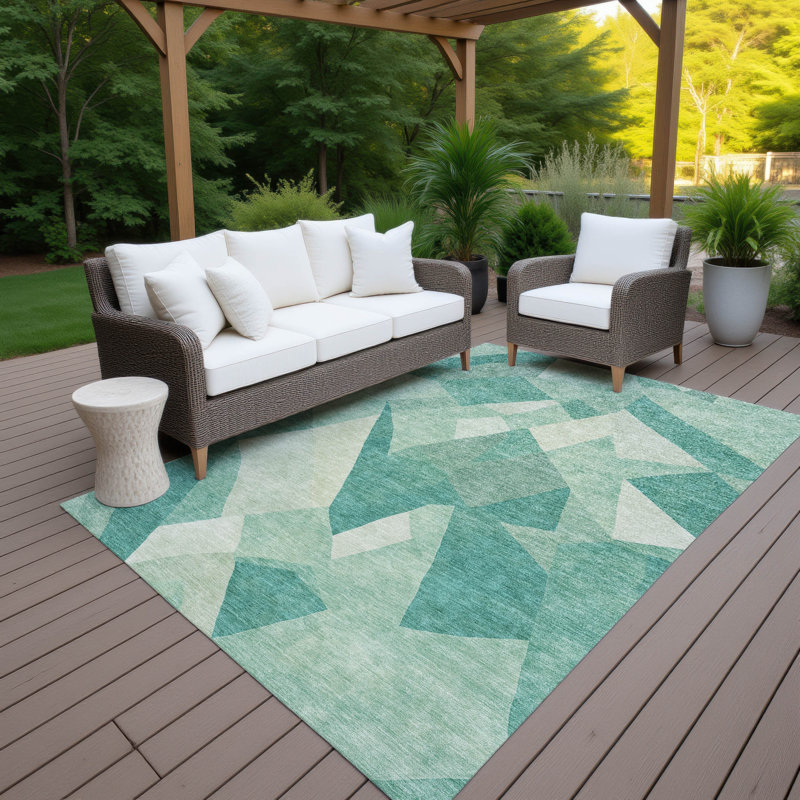 Tapis abstrait intérieur / extérieur lavable à la machine Kesler ACN2374, Rectangle 10 pi x 14 pi