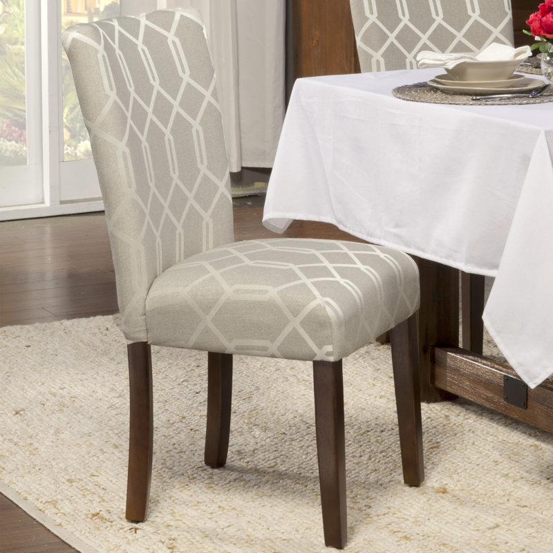 Chaise parsons rembourrée en velours Feldman, Tissu – Gris étain/treillis blanc