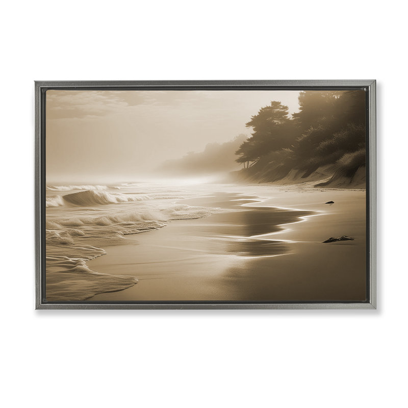  Toile flottante encadrée sépia «Smooth Beach» par Noah Bay, Cadre flottant gris lustré, H 17 po x l 25 po