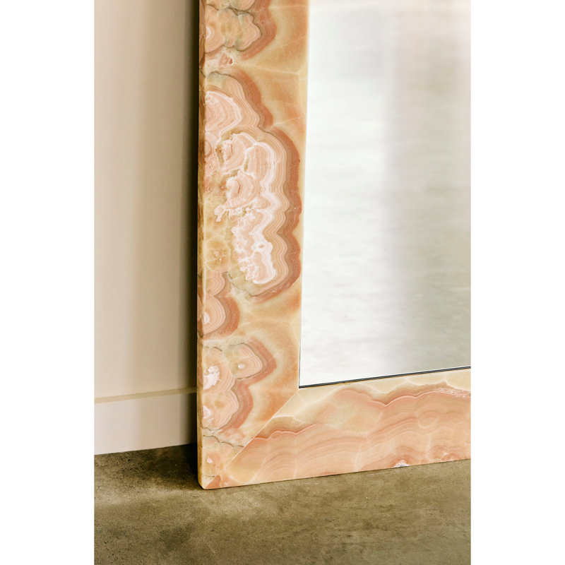 Suna 35 in. x 79 in. Natural Stone Marble Rectangular Framed Mirror