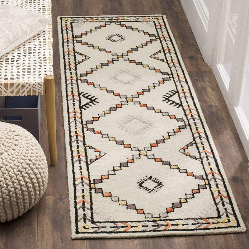 Tapis en laine touffeté à la main Derose, Tapis de couloir 2 pi 3 po x 7 pi