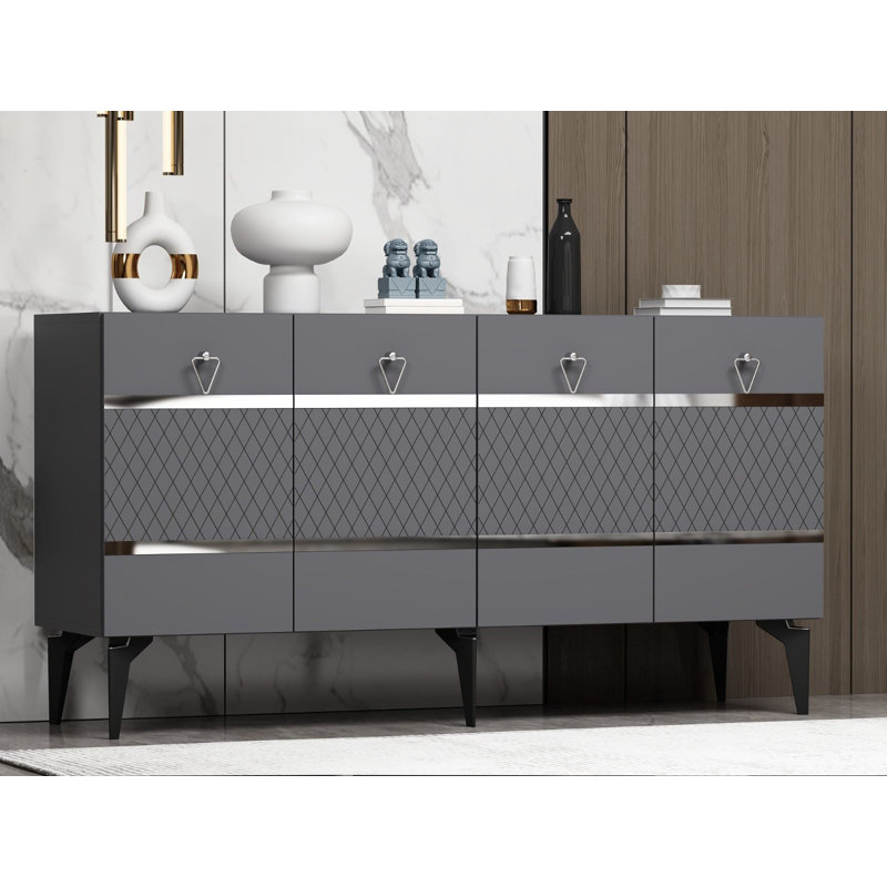 Modern Console Table, Anthracite & Silver, 100% Melamine Coated Particle Board, Thickness: 0.7 inches | Features Numerous Shelves, Wall-Mountable, Geometric Design for Stylish Home Decor