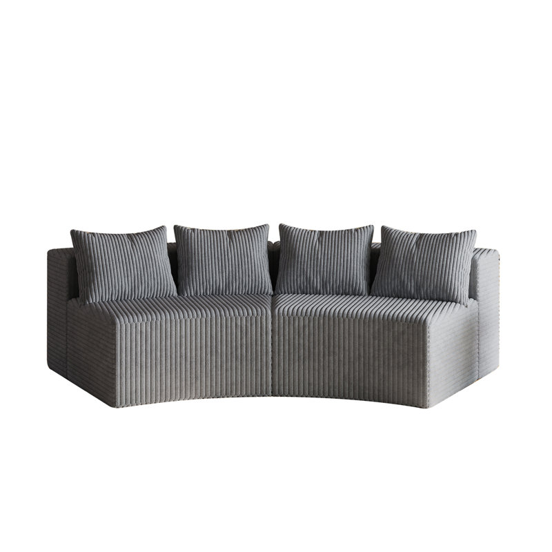 Corduroy Curved Sectional Sofa With Four Pillows,Curved Symmetrical Modular Semi Circular Sofa Sectional(Two Modules)