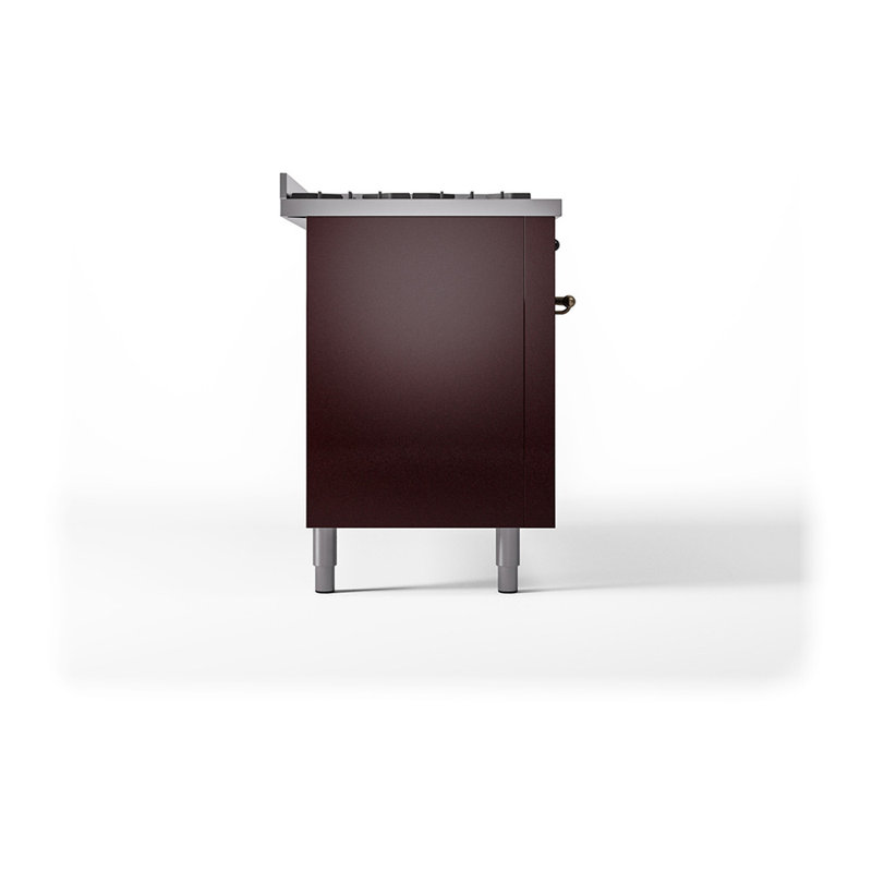 ILVE Nostalgie II Noblesse 60 in Dual Fuel Range, 9 Burner, Griddle, Natural Gas, Burgundy/Burnished