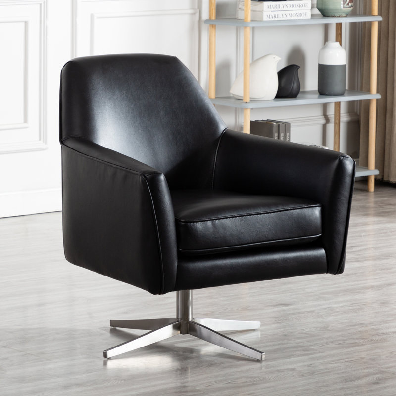 Faux Leather Swivel Armchair, Black Faux Leather