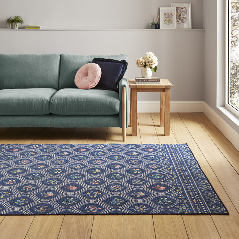 Floral Digitally Printed 122cm X 170cm Area Rug, Blue, Rectangle 122 x 170 cm