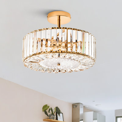  Plafonnier semi-encastré cylindrique en cristal à 4 lumières à intensité variable