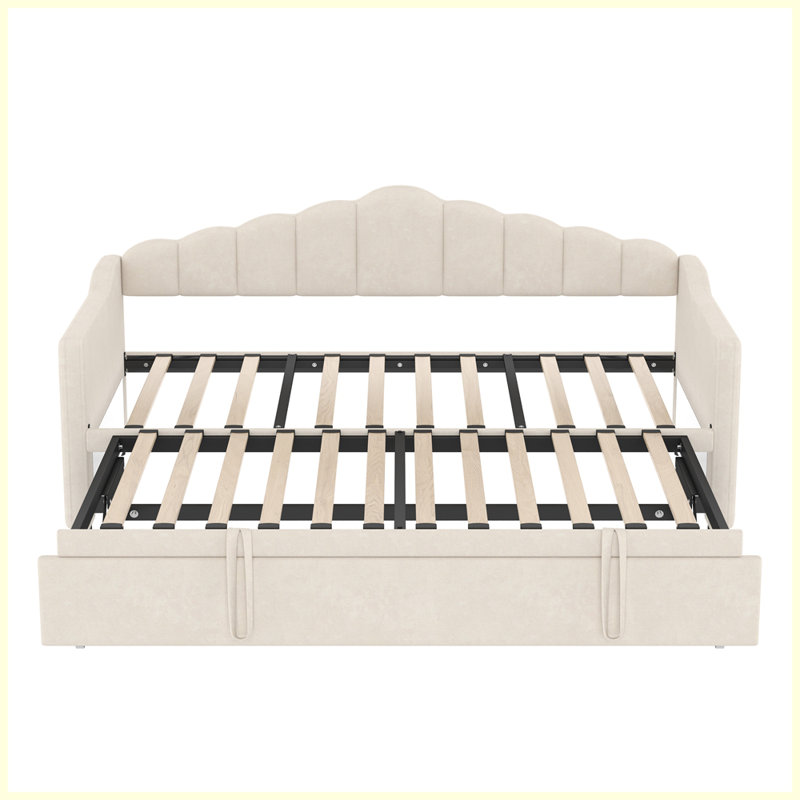 Lit de jour rembourré simple avec lit gigogne escamotable à hauteur réglable et port de charge USB et Type-C, structure de lit de jour avec 2 poches latérales, aucun sommier nécessaire