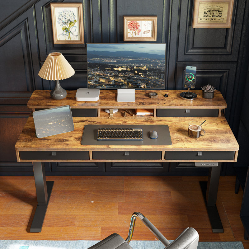 Schwenk 47.4'' W Height Adjustable Rectangle Standing Desk, 28" H x 48" W x 24" D, Black