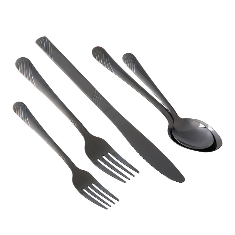 Ebern Designs Odina Stainless Steel Flatware Set - Service for 8, Black