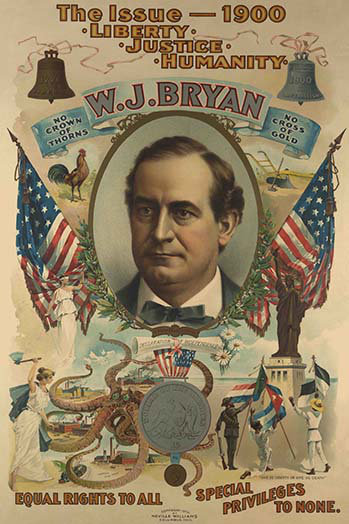 La question-1900. liberté. justice. humanité. « et bryan »-impression publicitaire, H 66 po x l 44 po