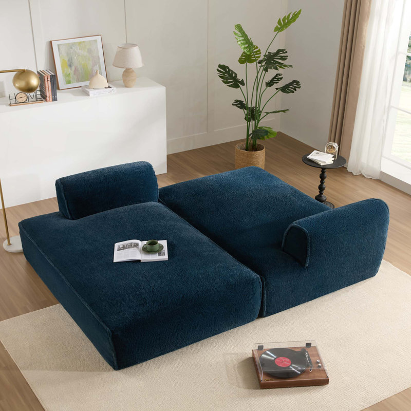 Canapé modulaire surdimensionné de 90 po Boneless, Tissu bleu foncé