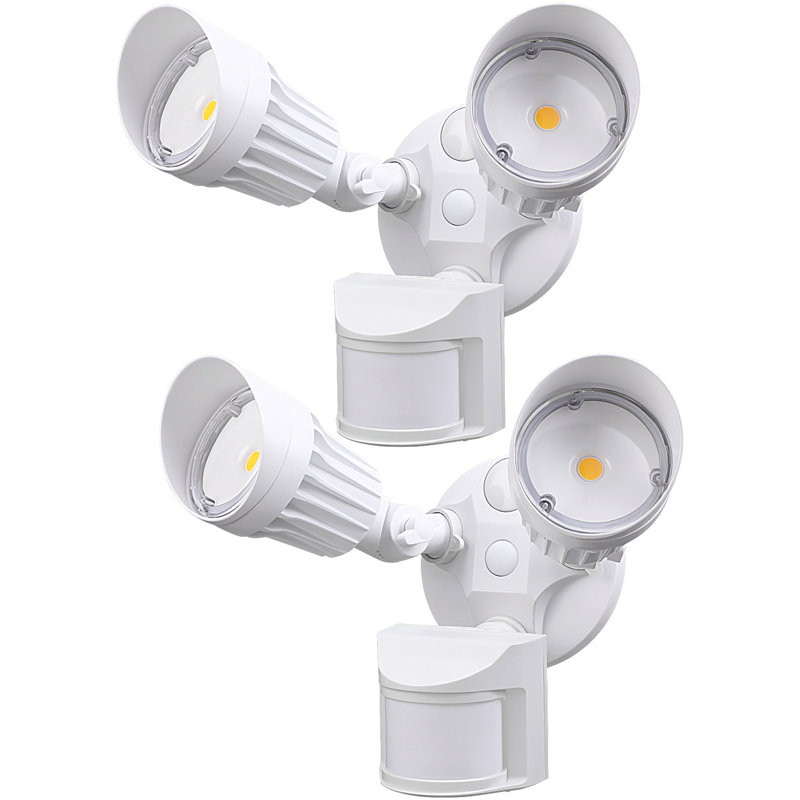 25W (150W Eqv.) LED Security Lights, 3000K Warm White, Dual-head Outdoor Flood Light, Motion Sensor/Dusk to Dawn, 2500lm, White