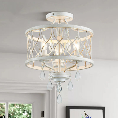 Plafonnier en cristal Farmhouse, lustre en cristal semi-encastré, luminaire suspendu rétro rustique (blanc / 3 lumières / ampoules non incluses)