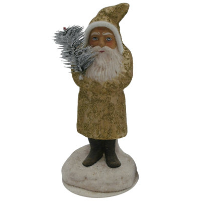 Schaller Paper Mache Candy Container - Old Gold Glitter Santa