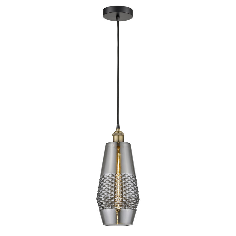 Luminaire suspendu conique 1 lumière, Laiton antique noir, H 16,75 po x l 7 po x P 7 po, Fumée