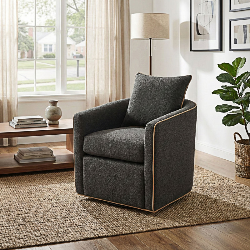 Fauteuil demi-tonneau rembourré, Gris foncé