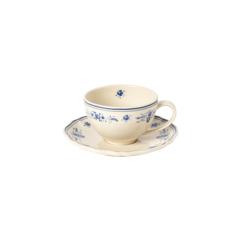 Vila Tea Cups And Saucers, Beige/Blue