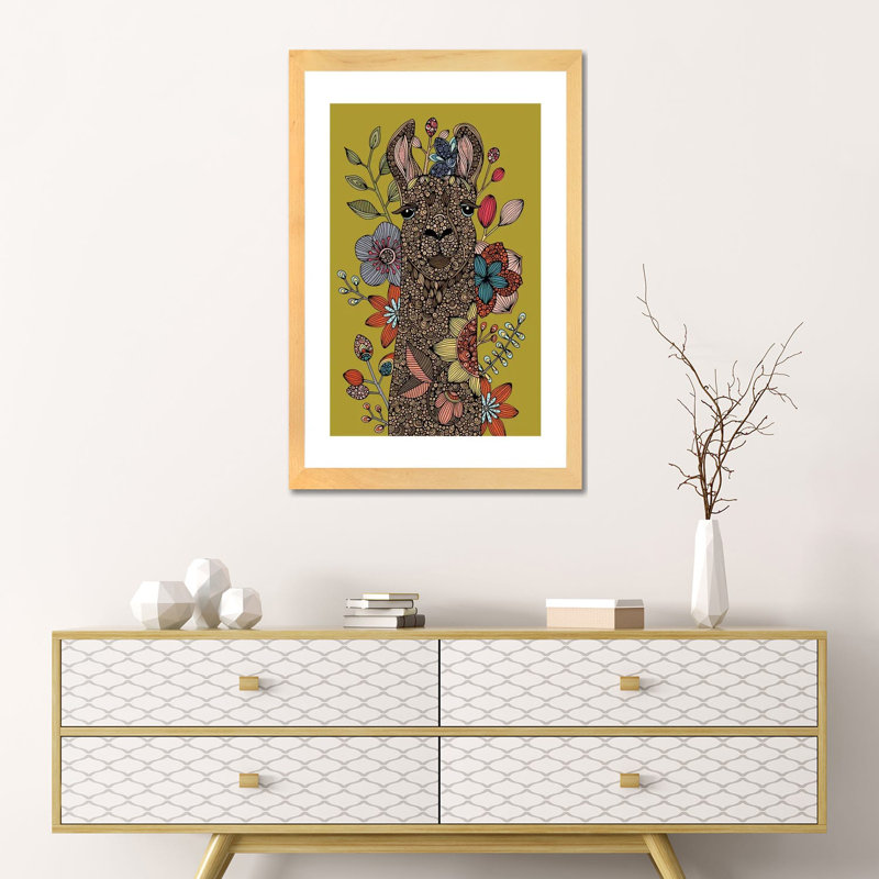 «Llama I» par Valentina Harper - impression d'art graphique, H 24 po x l 16 po x P 1 po, Papier bois naturel, Blanc