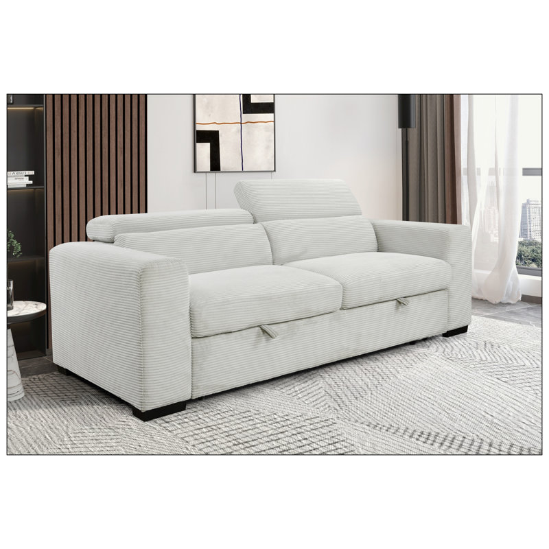Canapé-lit à accoudoirs carrés de 89,00 po Jesselin, Polyester gris clair