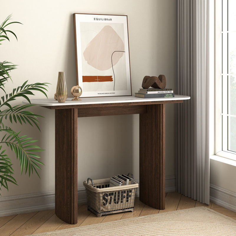 Serwon 47" Marble Console Table, White, Brown